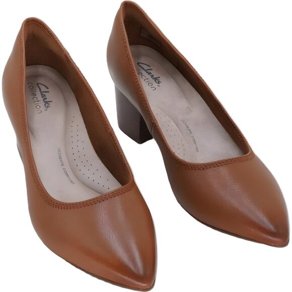 Clarks Ellanie Hope Pointed Toe Block Heel Pumps Brown Women's US 6.5M - Picture 1 of 6